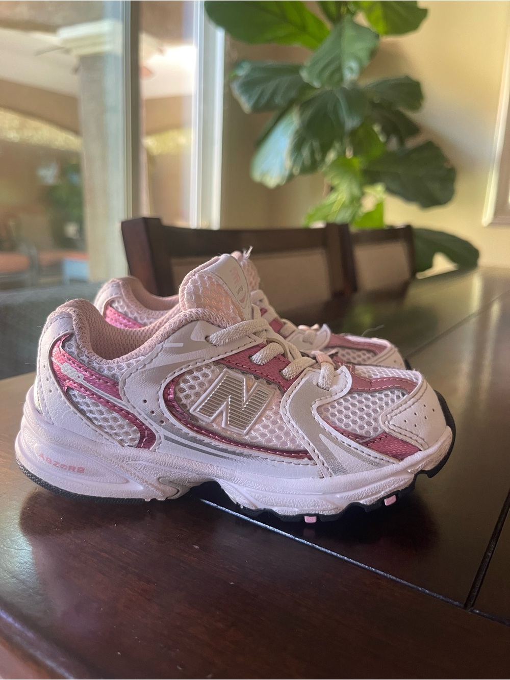 New Balance Kids Pink & White Mesh Athletic Sneakers